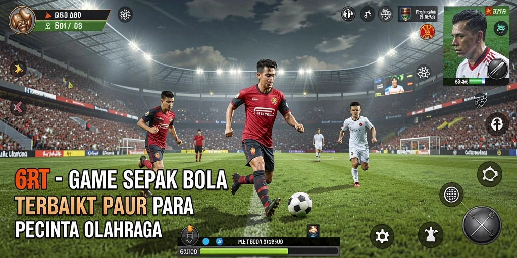 Tampilan gameplay seru dalam 6RT saat pertandingan sepak bola berlangsung.