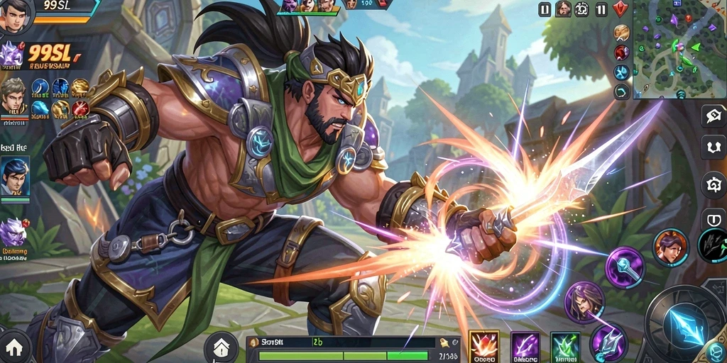 Tangkapan layar 99SL menampilkan aksi pertempuran seru di arena MOBA.
