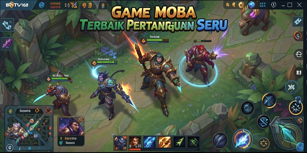 Tangkapan layar BTV168 menampilkan aksi seru di arena pertarungan MOBA.