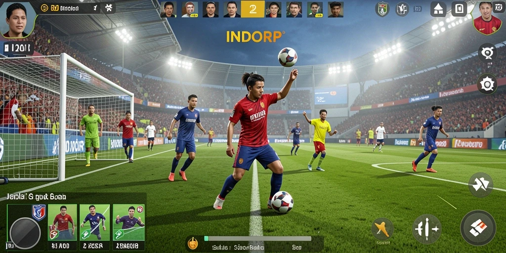 Tampilan gameplay <strong>INDORP</strong> yang menakjubkan dengan aksi sepak bola seru.