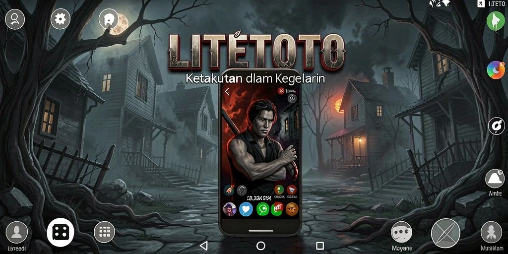 Screenshot gameplay LITETOTO menampilkan suasana horor yang mencekam.