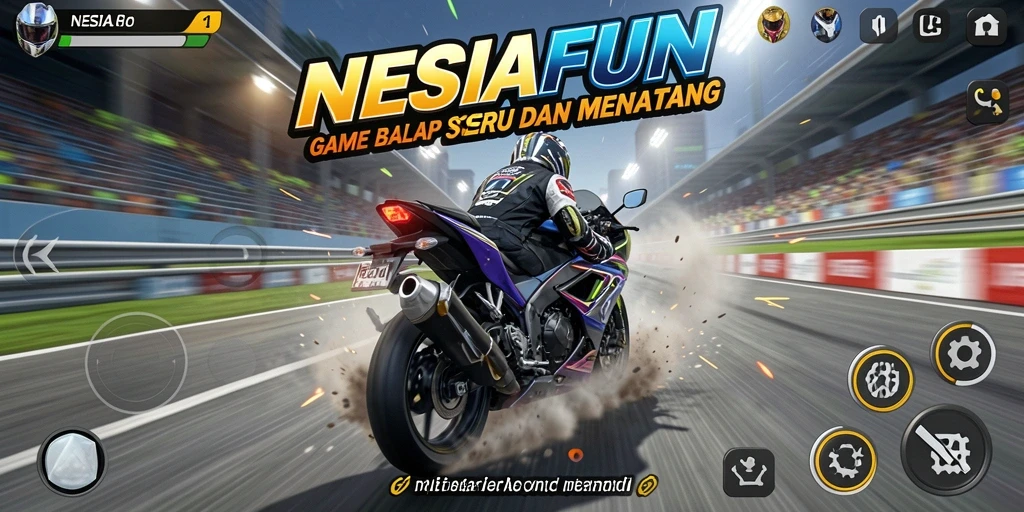 Gameplay seru NESIAFUN dengan balapan motor yang penuh aksi.