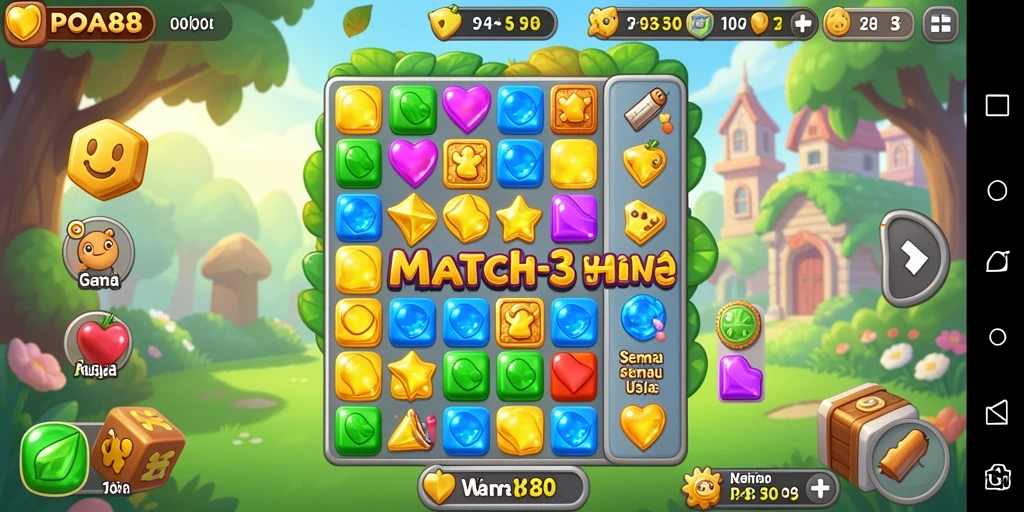 Tangkapan layar utama POA88 menunjukkan gameplay Match-3 yang seru.