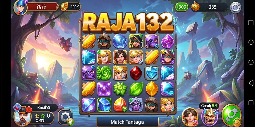 Screenshot RAJA132 menampilkan gameplay seru dan tantangan Match-3 yang menarik.
