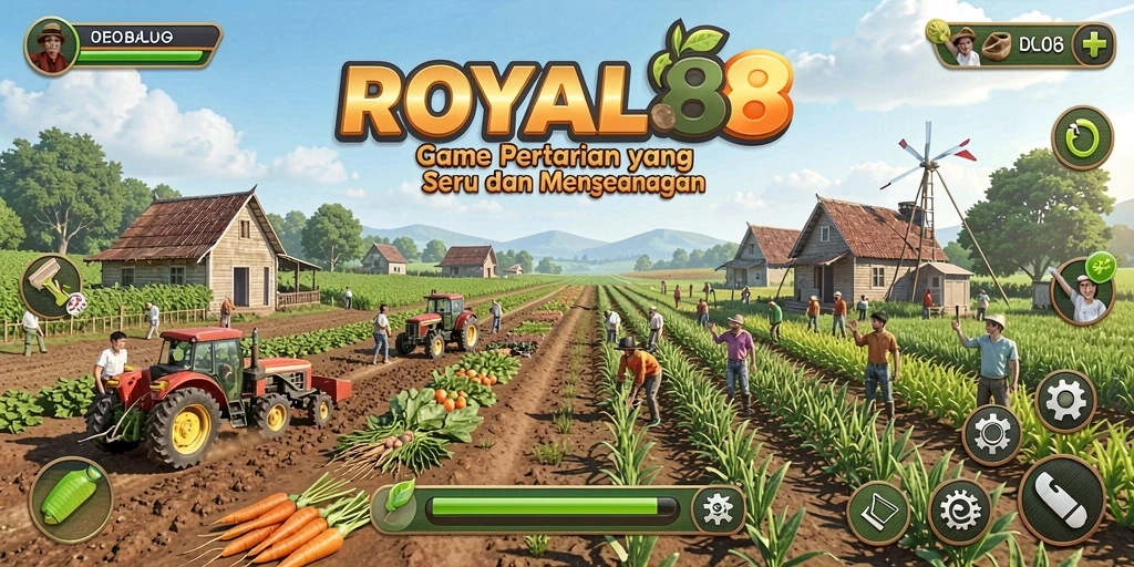 Screenshot gameplay ROYAL88 menampilkan suasana pertanian yang ceria.