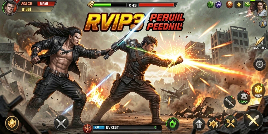 Screenshot gameplay RVIP3 dengan pertarungan mendebarkan dan grafis menawan.