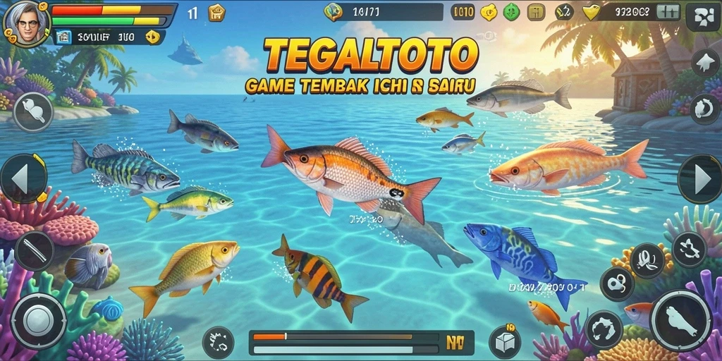 Tampilan gameplay seru dalam TEGALTOTO saat menembak ikan.